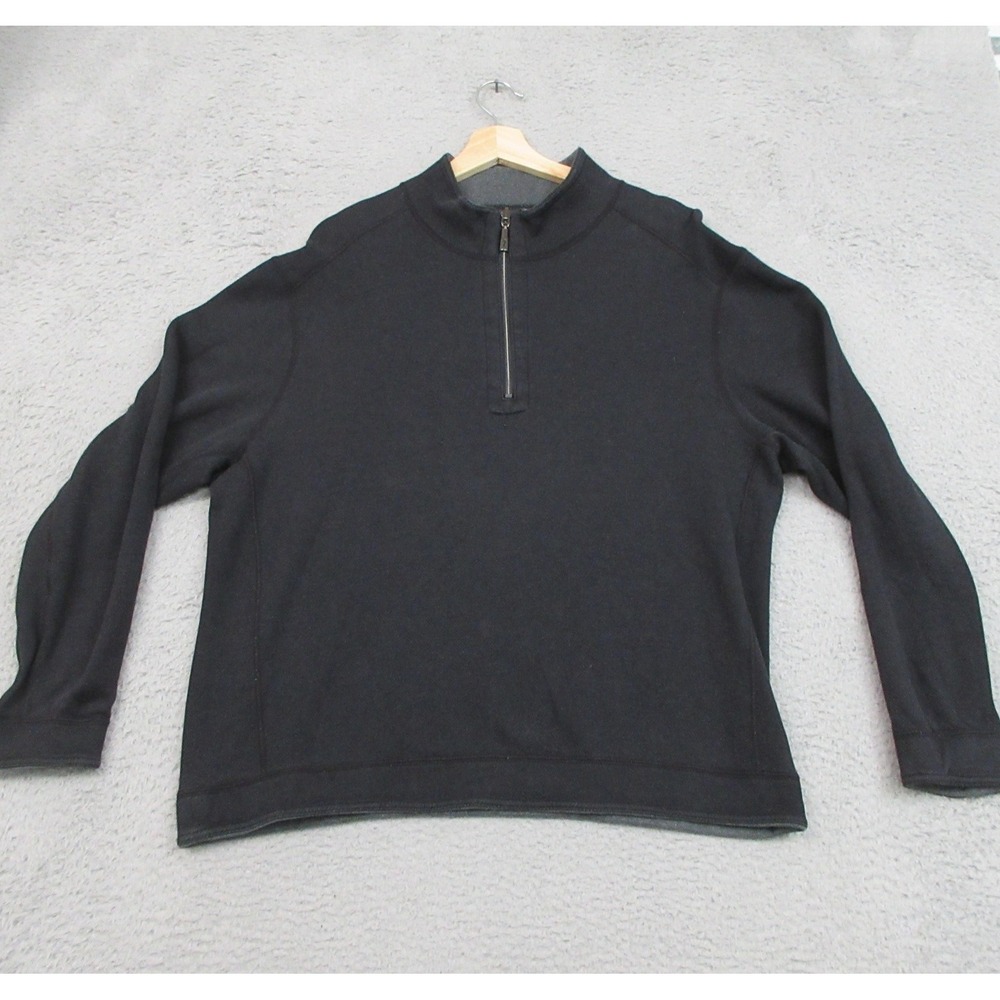 Tommy Bahama Sweater Mens Extra Large Black Half Zip Pullover Lightweight Marlin